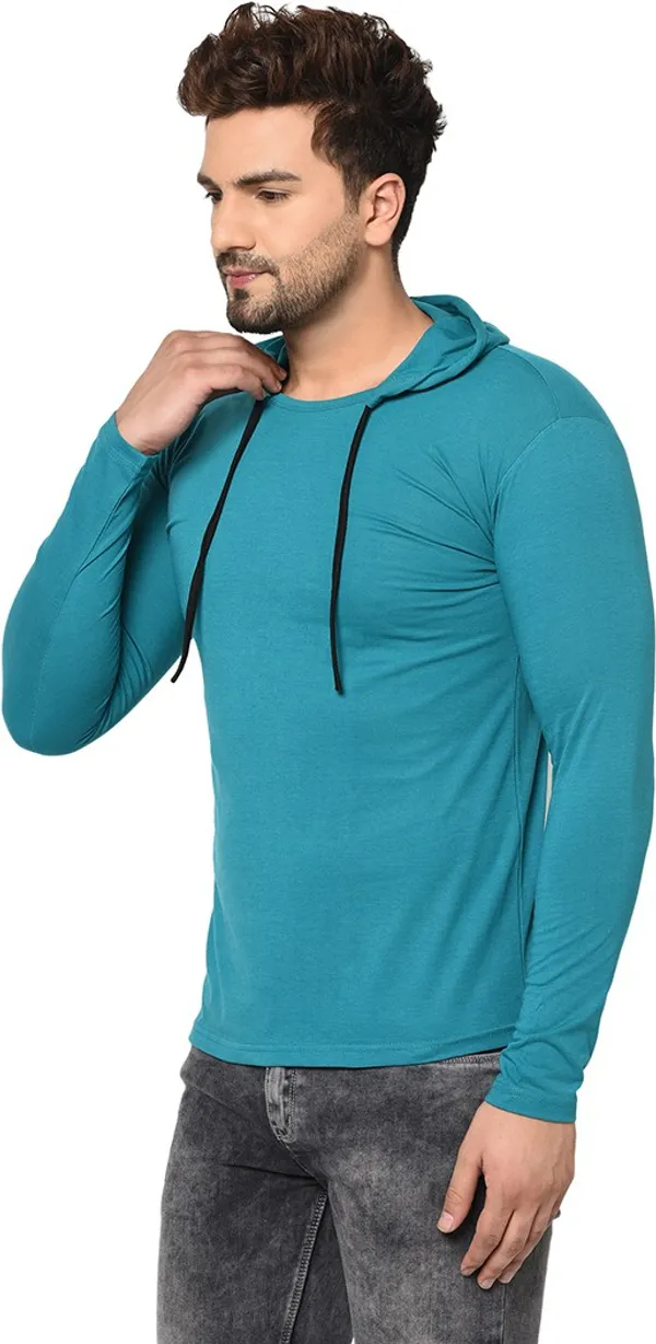 Blue_Cotton_Solid_Hooded_Neck_Regukar_Fit_T-Shirt_For_Men