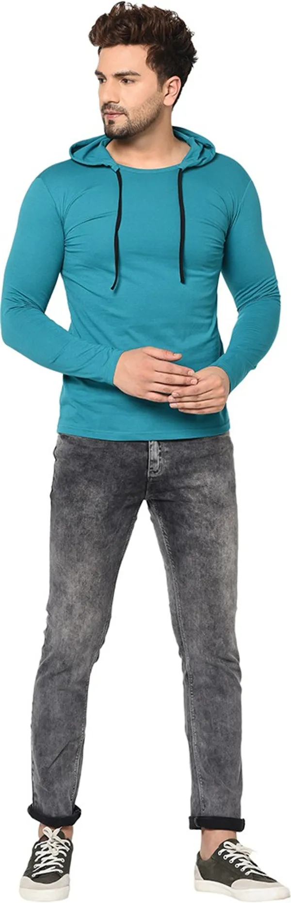 Blue_Cotton_Solid_Hooded_Neck_Regukar_Fit_T-Shirt_For_Men