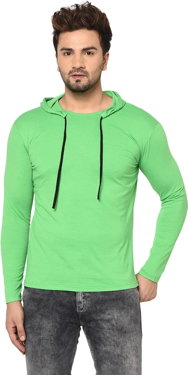 Green_Cotton_Solid_Hooded_Neck_Regukar_Fit_T-Shirt_For_Men