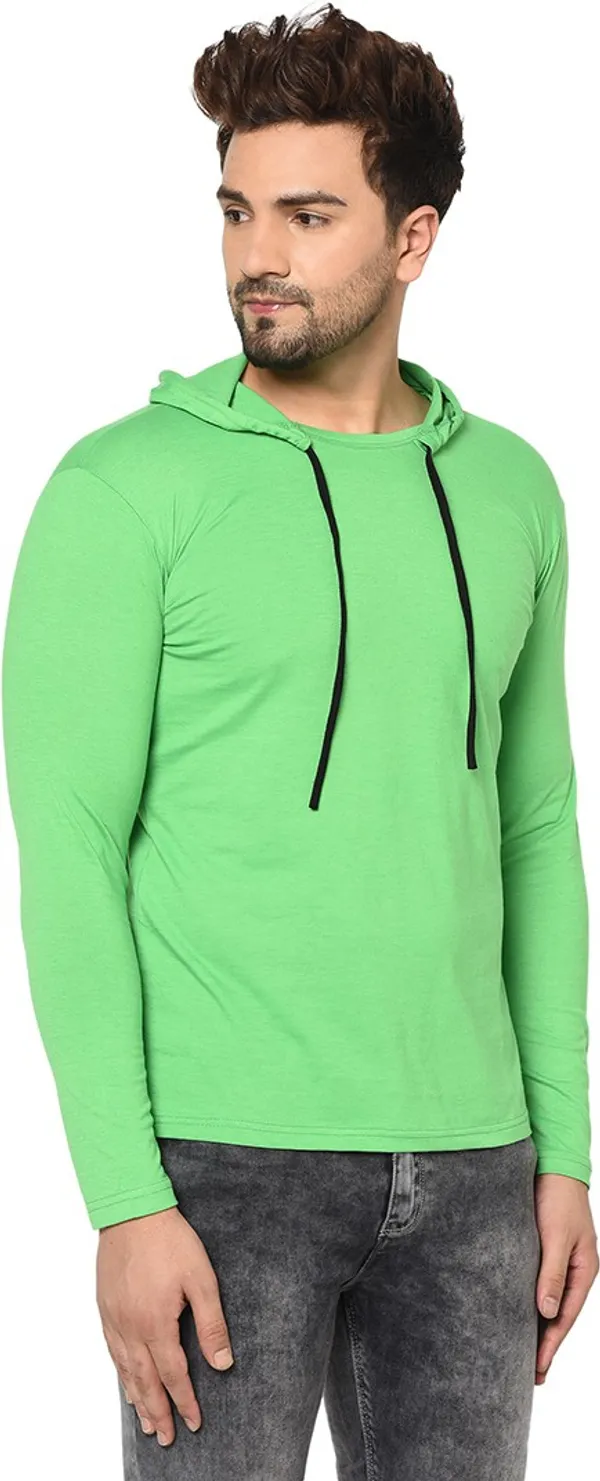 Green_Cotton_Solid_Hooded_Neck_Regukar_Fit_T-Shirt_For_Men