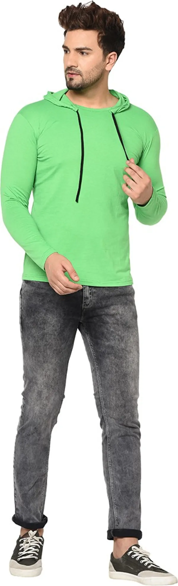 Green_Cotton_Solid_Hooded_Neck_Regukar_Fit_T-Shirt_For_Men