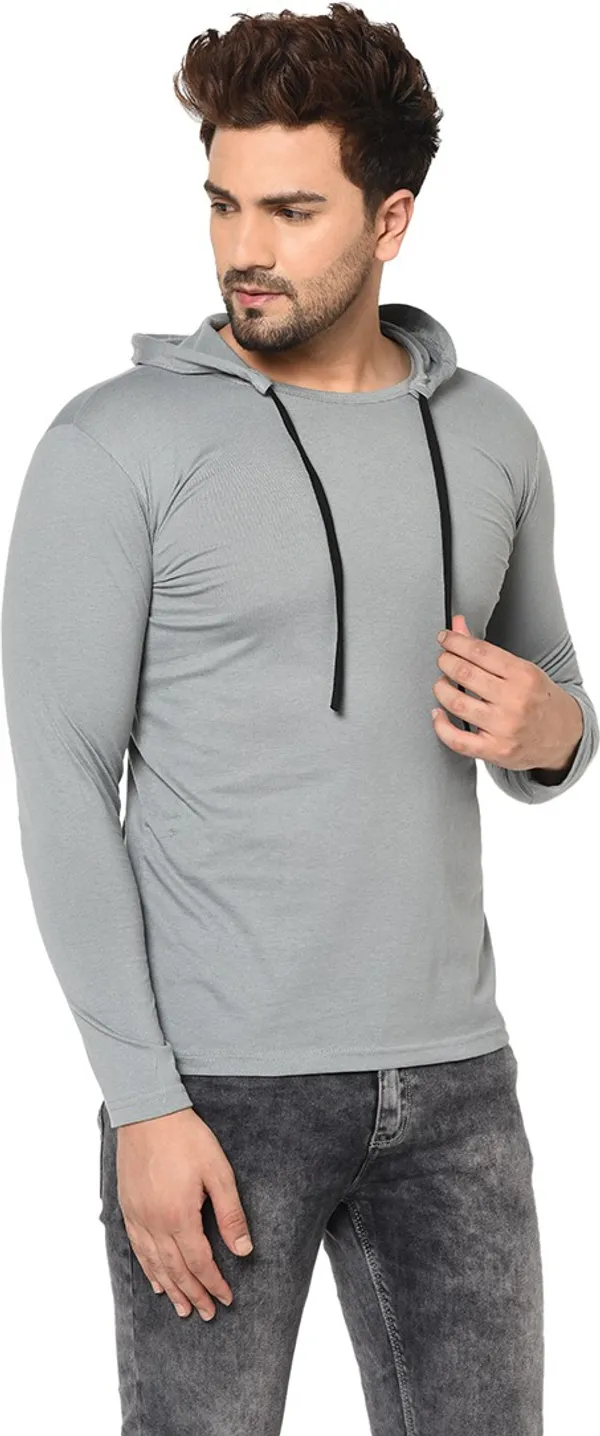Grey_Cotton_Solid_Hooded_Neck_Regukar_Fit_T-Shirt_For_Men