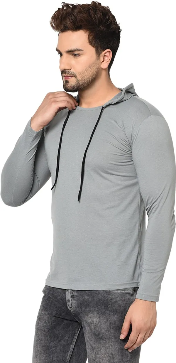 Grey_Cotton_Solid_Hooded_Neck_Regukar_Fit_T-Shirt_For_Men