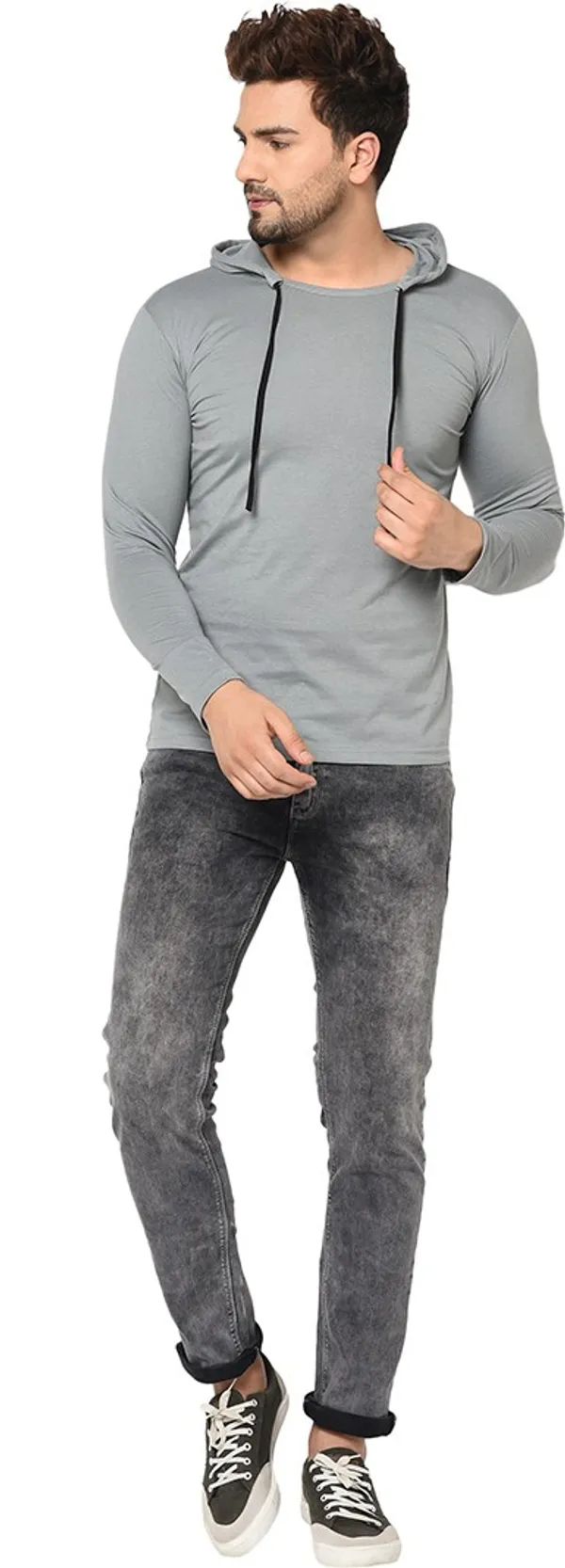 Grey_Cotton_Solid_Hooded_Neck_Regukar_Fit_T-Shirt_For_Men