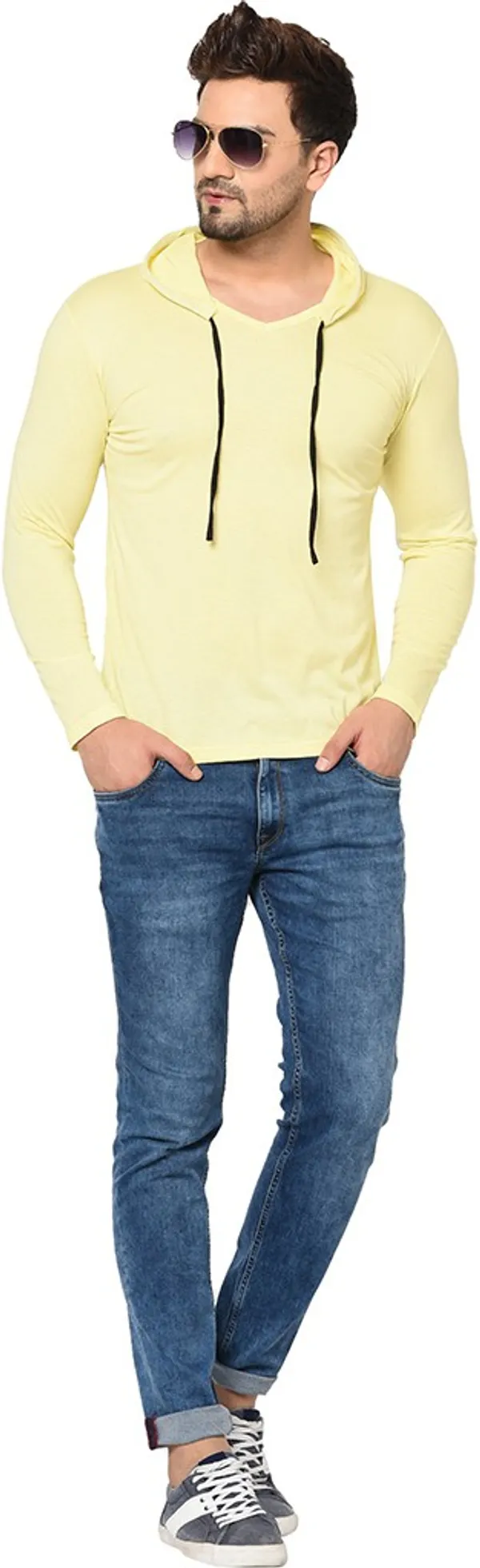 Yellow_Cotton_Solid_Scoop_Neck_Regukar_Fit_T-Shirt_For_Men