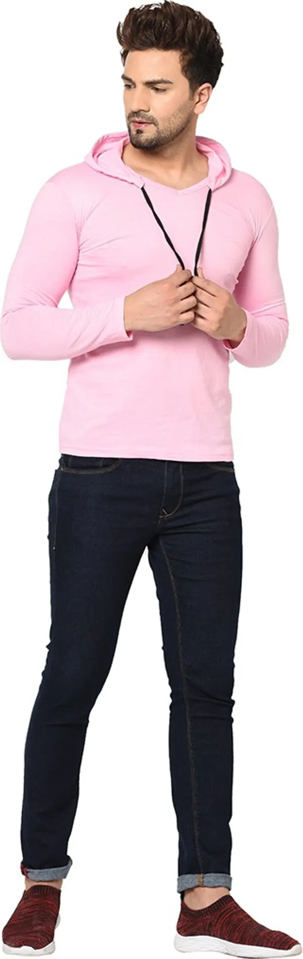 Pink_Cotton_Solid_Scoop_Neck_Regukar_Fit_T-Shirt_For_Men