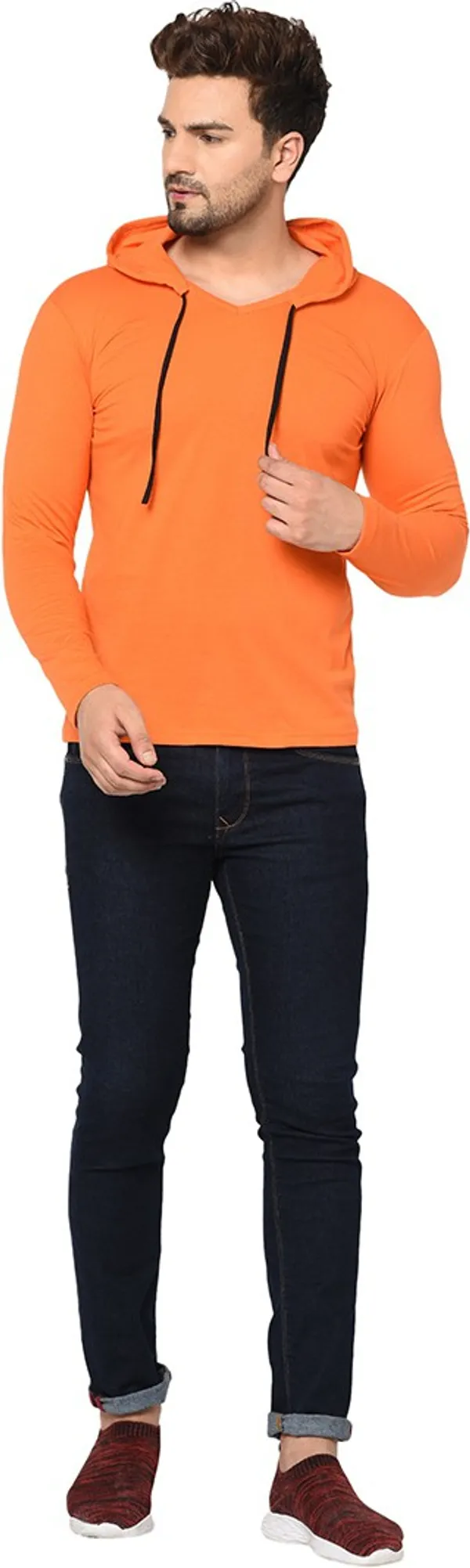 Orange_Cotton_Solid_Scoop_Neck_Regukar_Fit_T-Shirt_For_Men