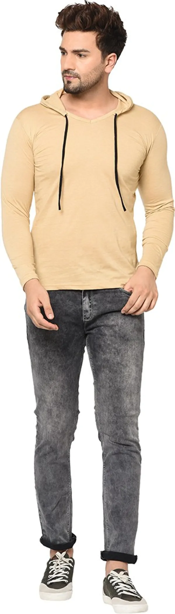 Beige_Cotton_Solid_Scoop_Neck_Regukar_Fit_T-Shirt_For_Men