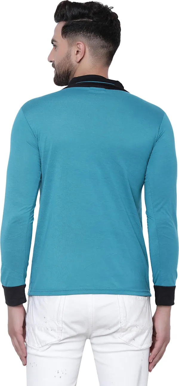 Dark_Blue_Cotton_Solid_Shawl_Neck_Regukar_Fit_T-Shirt_For_Men