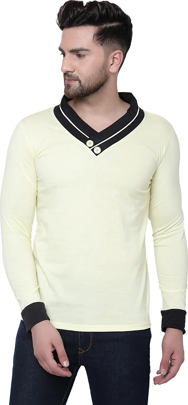 Yellow_Cotton_Solid_Shawl_Neck_Regukar_Fit_T-Shirt_for_men