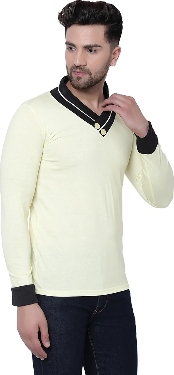Yellow_Cotton_Solid_Shawl_Neck_Regukar_Fit_T-Shirt_for_men