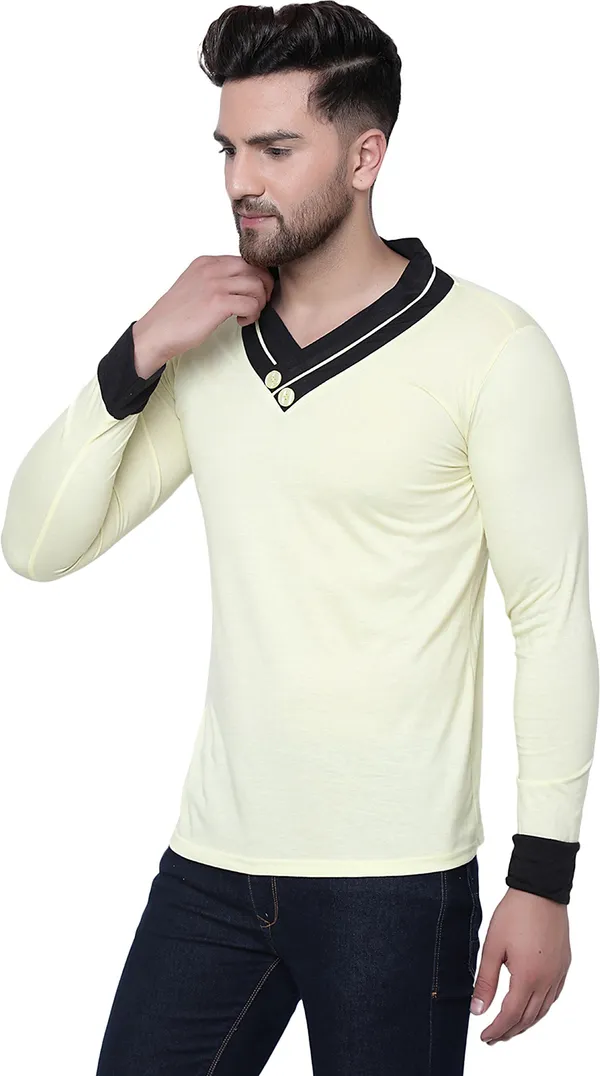 Yellow_Cotton_Solid_Shawl_Neck_Regukar_Fit_T-Shirt_for_men