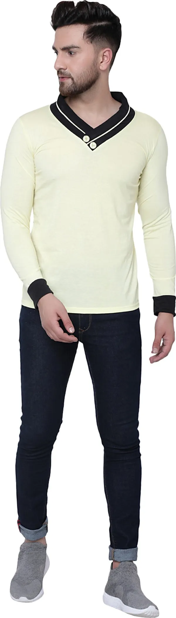 Yellow_Cotton_Solid_Shawl_Neck_Regukar_Fit_T-Shirt_for_men