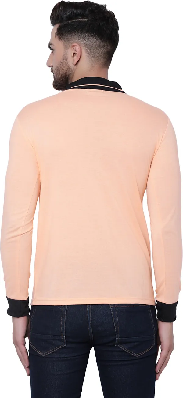 Beige_Cotton_Solid_Shawl_Neck_Regukar_Fit_T-Shirt_For_Men