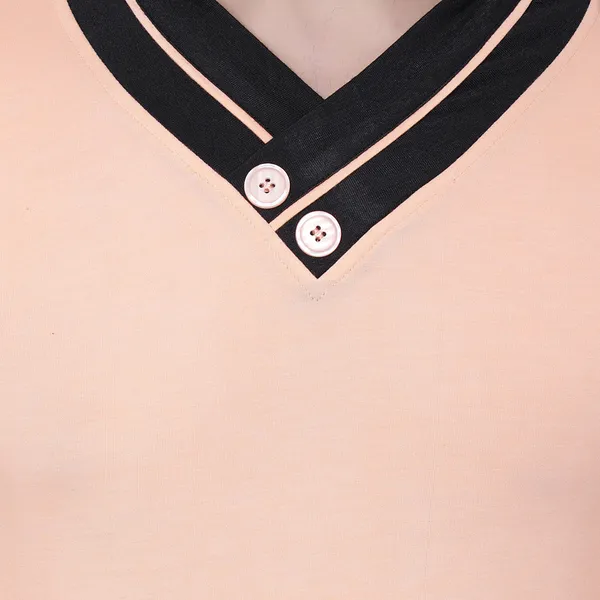 Beige_Cotton_Solid_Shawl_Neck_Regukar_Fit_T-Shirt_For_Men