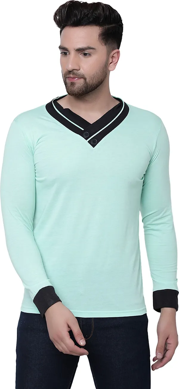 Green_Cotton_Solid_Shawl_Neck_Regukar_Fit_T-Shirt_for_men