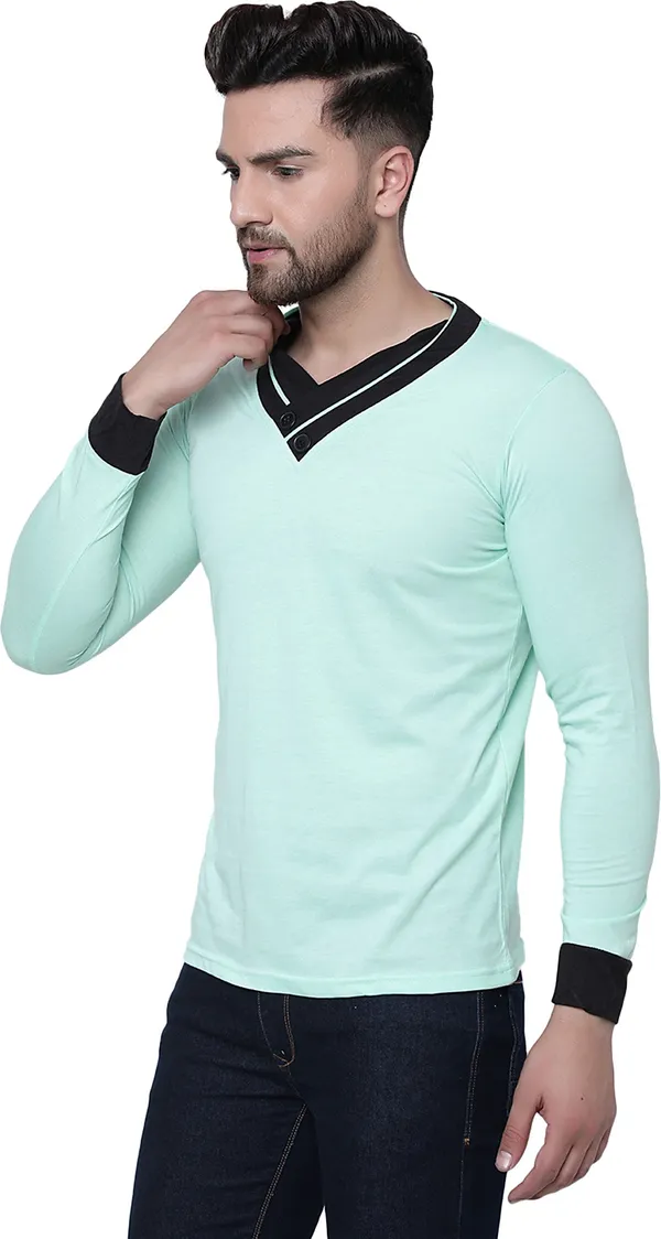 Green_Cotton_Solid_Shawl_Neck_Regukar_Fit_T-Shirt_for_men