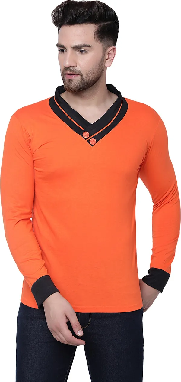 Orange_Cotton_Solid_Shawl_Neck_Regukar_Fit_T-Shirt_for_men
