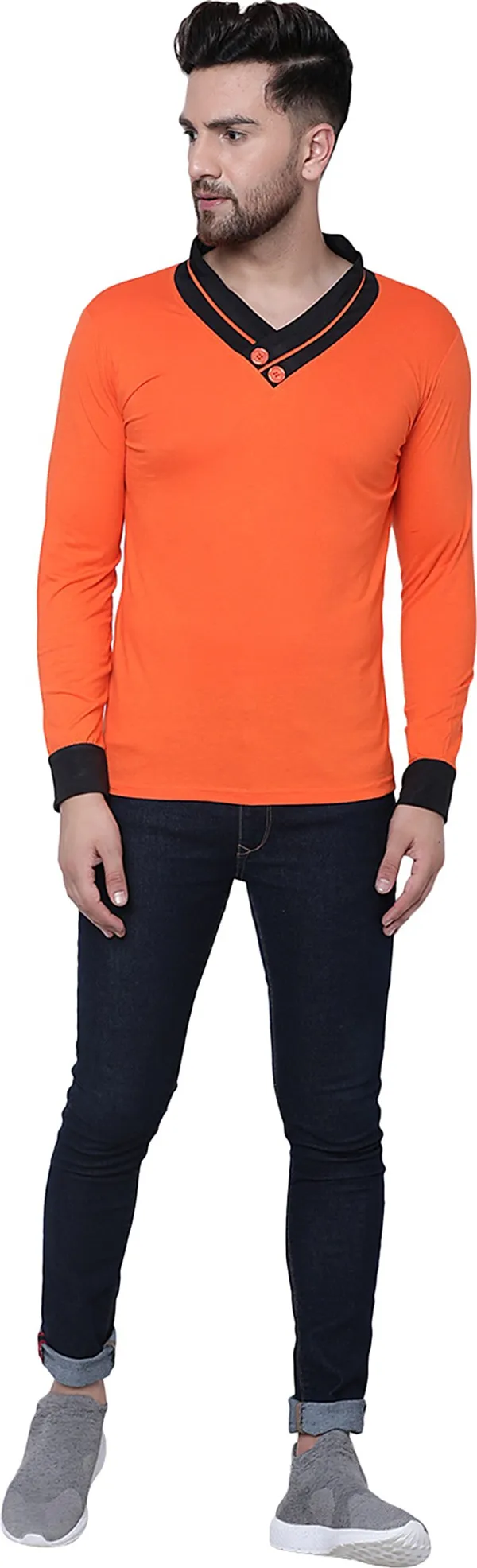 Orange_Cotton_Solid_Shawl_Neck_Regukar_Fit_T-Shirt_for_men
