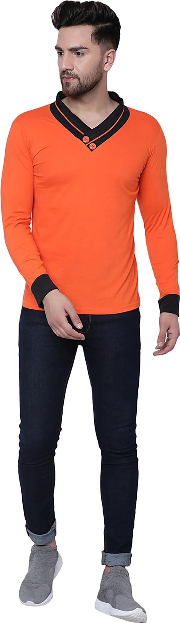 Orange_Cotton_Solid_Shawl_Neck_Regukar_Fit_T-Shirt_for_men