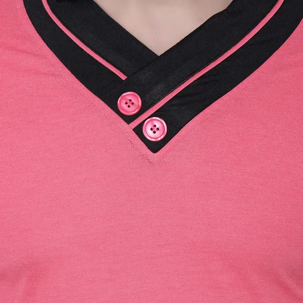Pink_Cotton_Solid_Shawl_Neck_Regukar_Fit_T-Shirt_For_Men