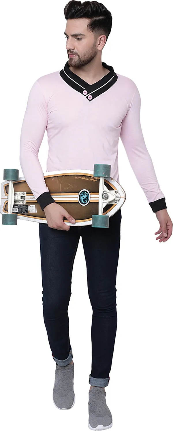 Pink_Cotton_Solid_Shawl_Neck_Regukar_Fit_T-Shirt_For_Men