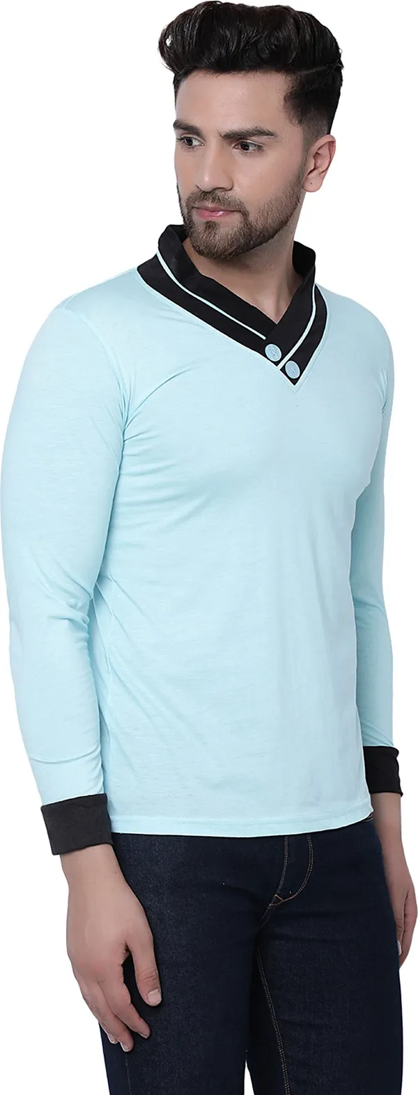 Blue_Cotton_Solid_Shawl_Neck_Regukar_Fit_T-Shirt_for_men