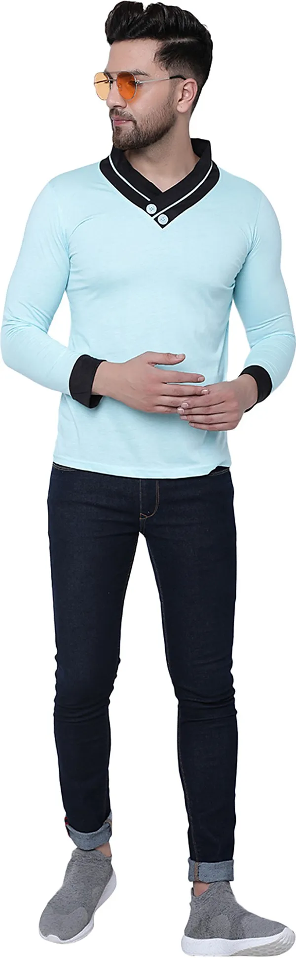 Blue_Cotton_Solid_Shawl_Neck_Regukar_Fit_T-Shirt_for_men