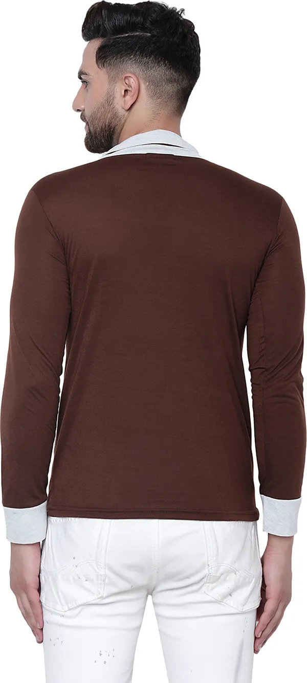 Brown_Cotton_Solid_Shawl_Neck_Regukar_Fit_T-Shirt_For_Men