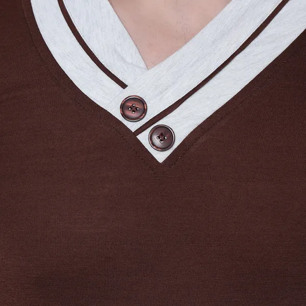 Brown_Cotton_Solid_Shawl_Neck_Regukar_Fit_T-Shirt_For_Men