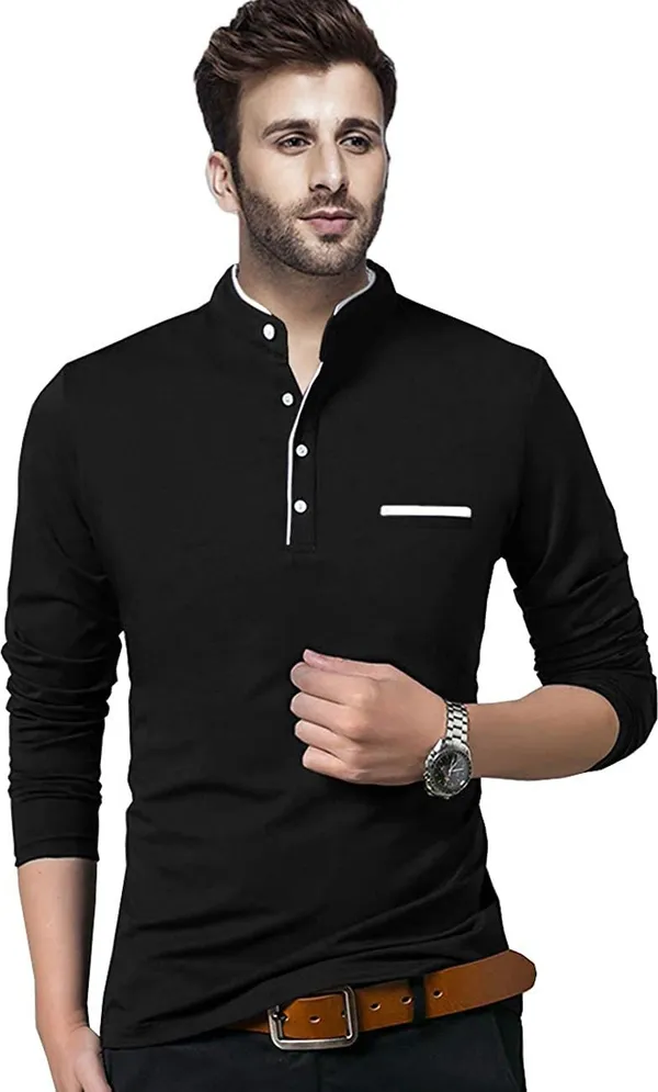 Black_Cotton_Solid_Henley_Neck_Regukar_Fit_T-Shirt_For_Men