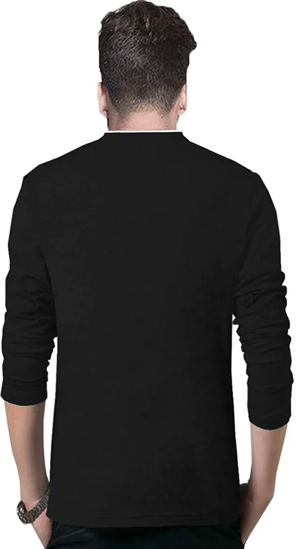 Black_Cotton_Solid_Henley_Neck_Regukar_Fit_T-Shirt_For_Men