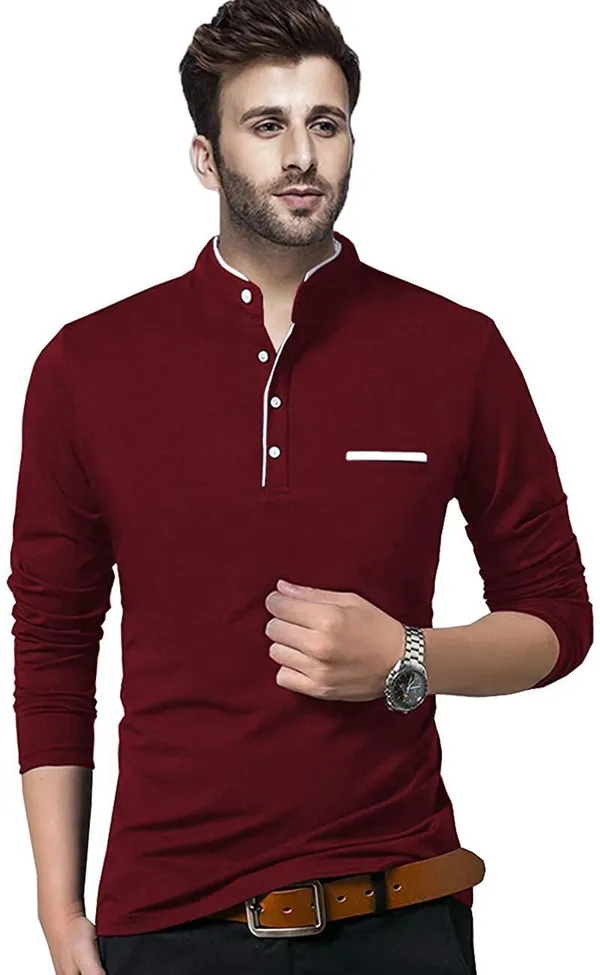 Maroon_Cotton_Solid_Henley_Neck_Regukar_Fit_T-Shirt_For_Men