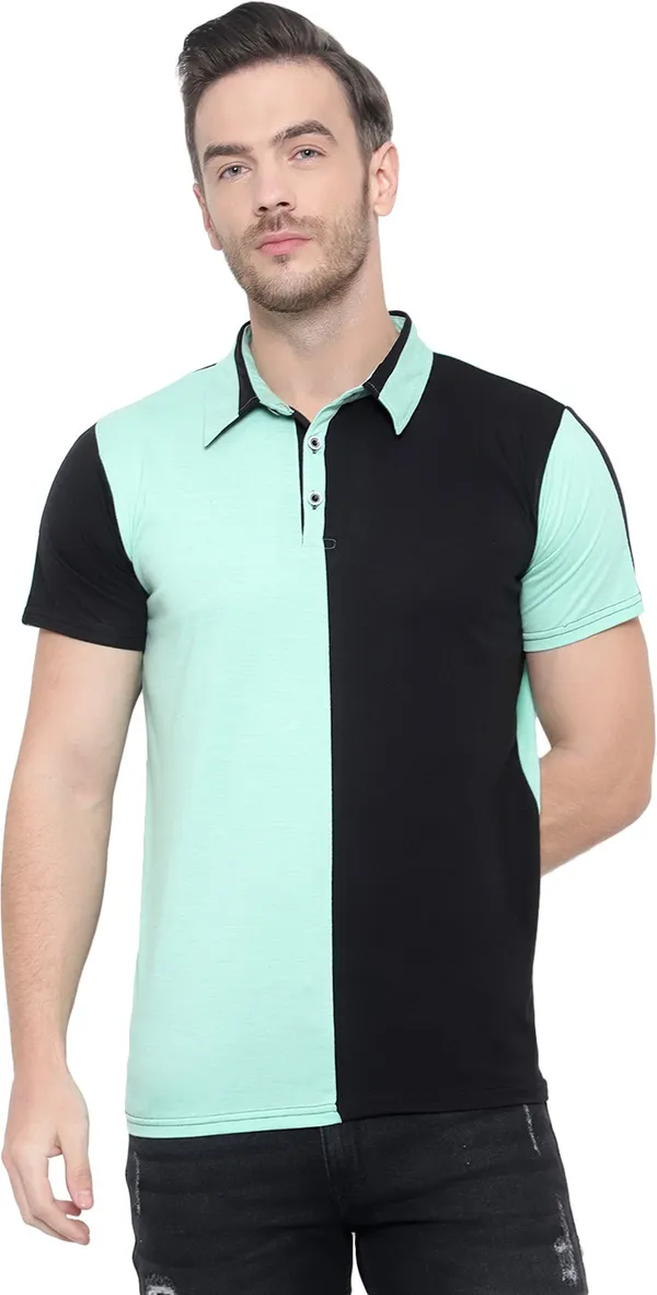 Light_Green_Colorblock_Polo_Neck_Regukar_Fit_T-Shirt_For_Men