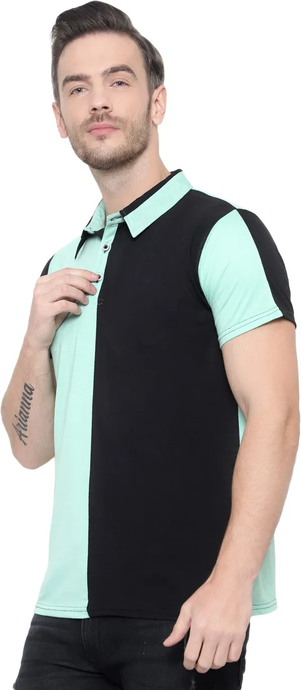 Light_Green_Colorblock_Polo_Neck_Regukar_Fit_T-Shirt_For_Men