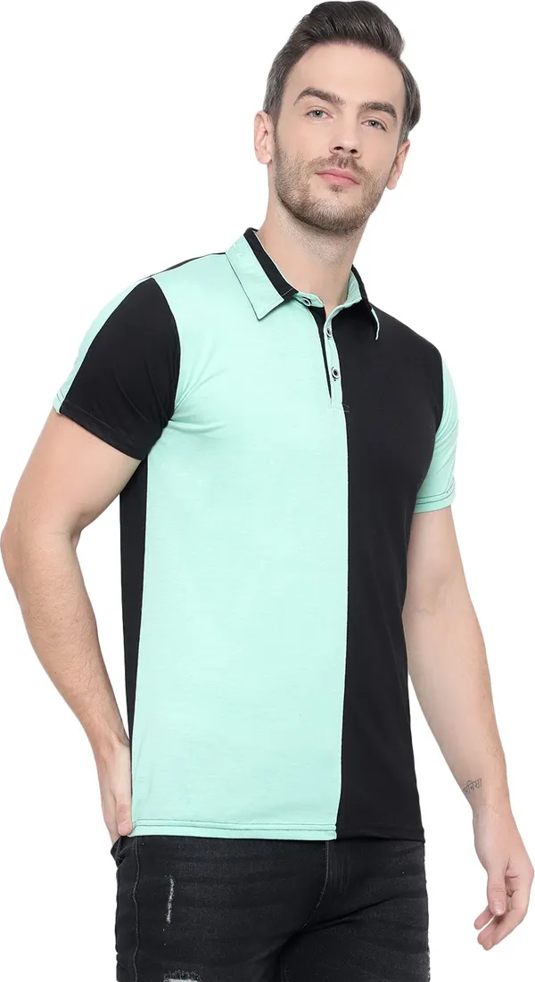 Light_Green_Colorblock_Polo_Neck_Regukar_Fit_T-Shirt_For_Men
