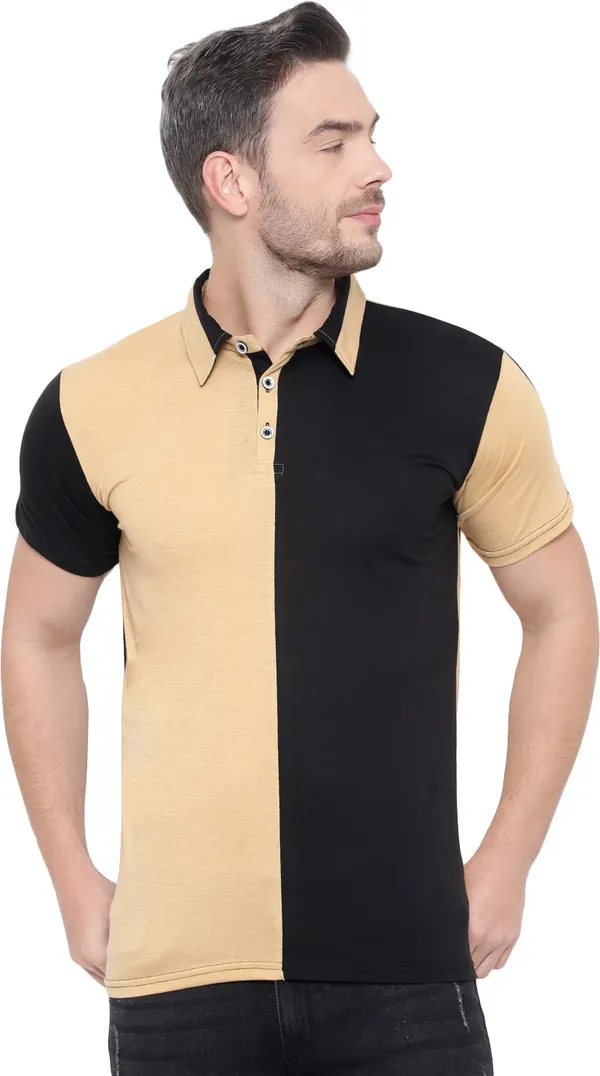 Beige_Colorblock_Polo_Neck_Regukar_Fit_T-Shirt_For_Men