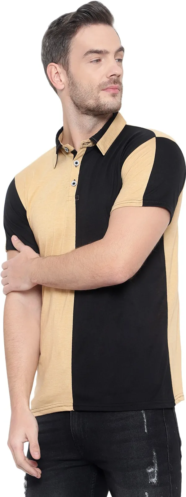 Beige_Colorblock_Polo_Neck_Regukar_Fit_T-Shirt_For_Men