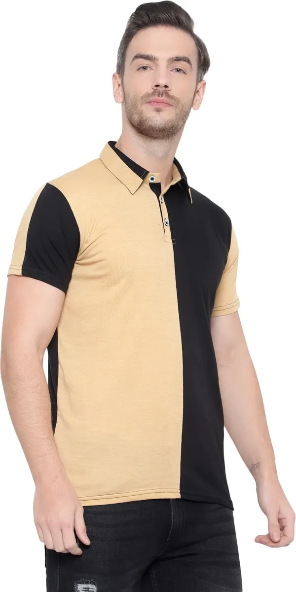 Beige_Colorblock_Polo_Neck_Regukar_Fit_T-Shirt_For_Men
