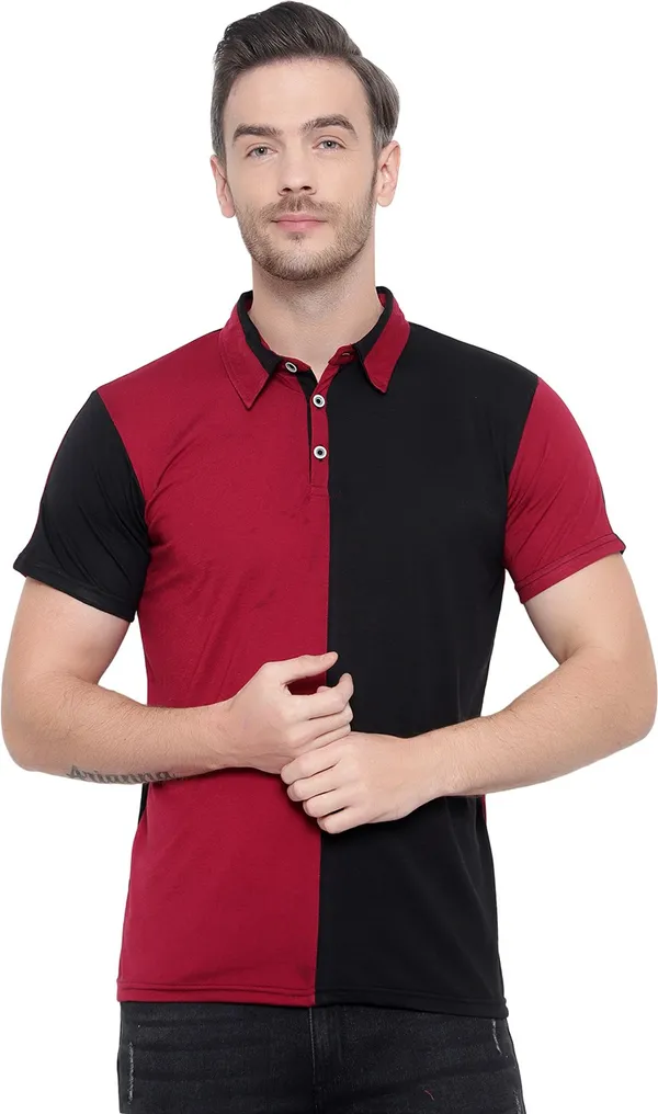 Maroon_Colorblock_Polo_Neck_Regukar_Fit_T-Shirt_For_Men