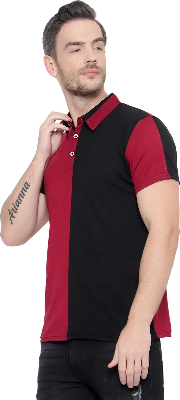 Maroon_Colorblock_Polo_Neck_Regukar_Fit_T-Shirt_For_Men