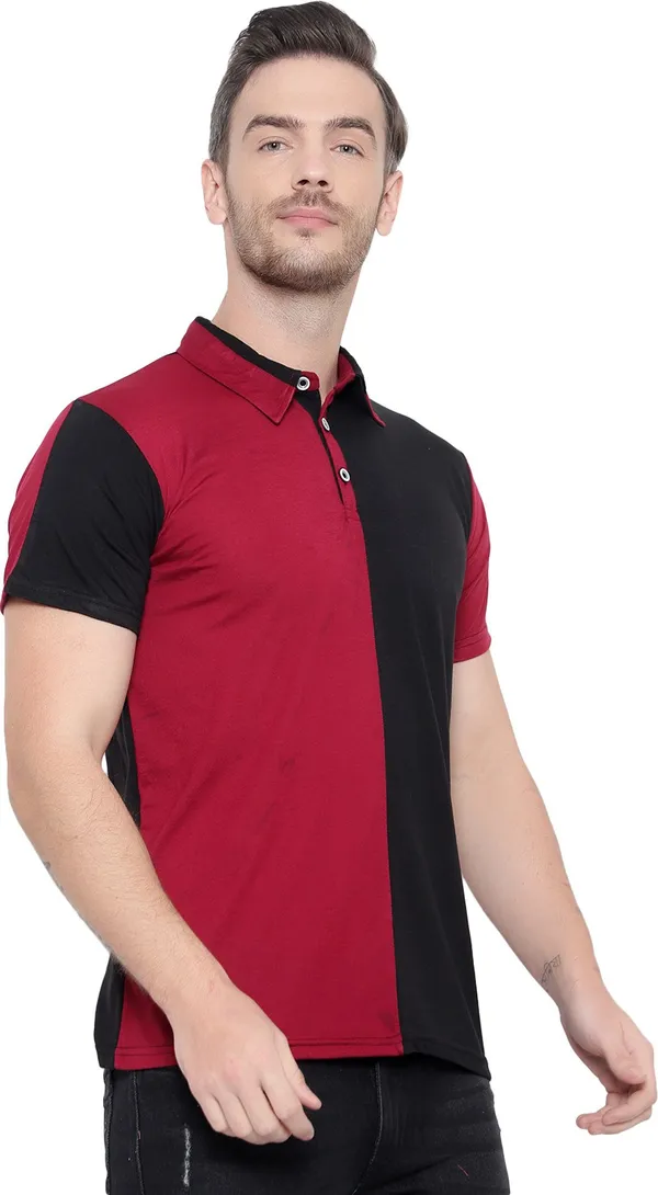 Maroon_Colorblock_Polo_Neck_Regukar_Fit_T-Shirt_For_Men