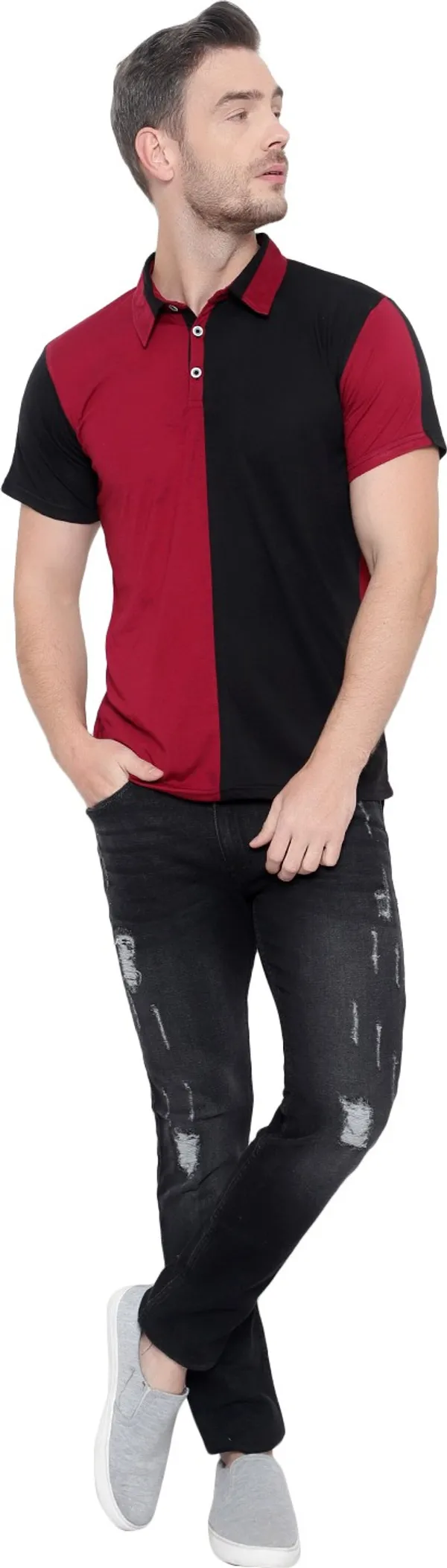 Maroon_Colorblock_Polo_Neck_Regukar_Fit_T-Shirt_For_Men