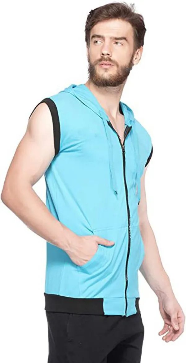 Blue_Cotton_Solid_Hooded_Neck_Regukar_Fit_T-Shirt_For_Men