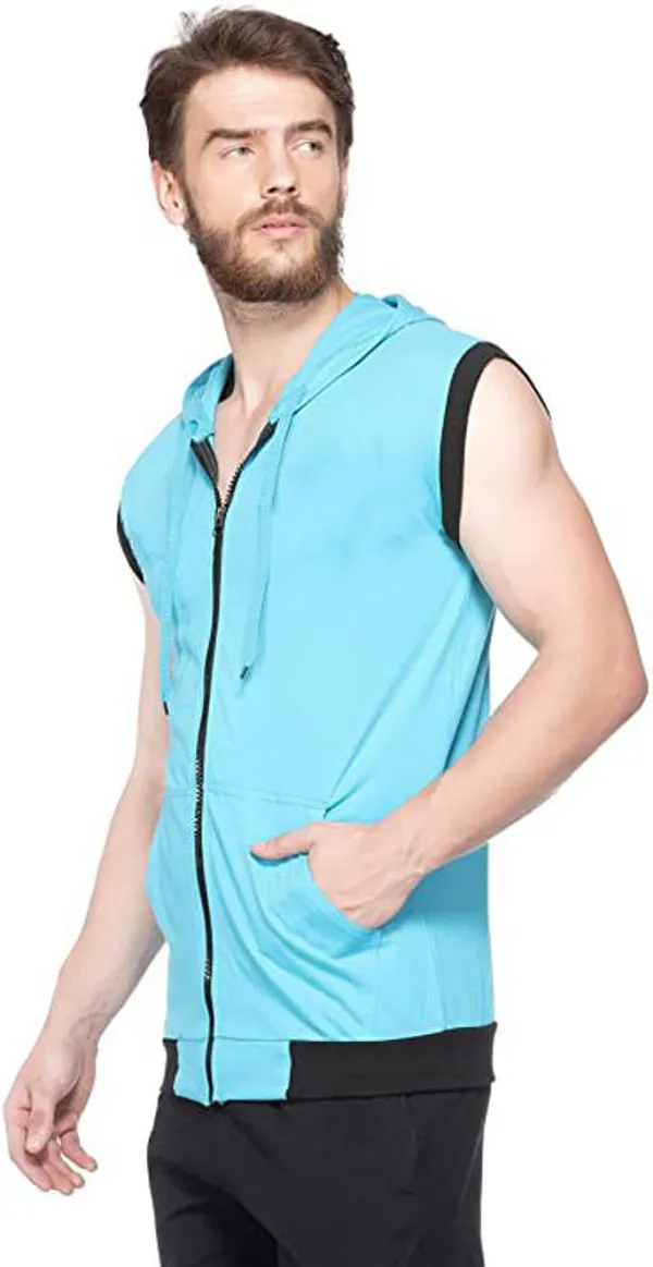 Blue_Cotton_Solid_Hooded_Neck_Regukar_Fit_T-Shirt_For_Men