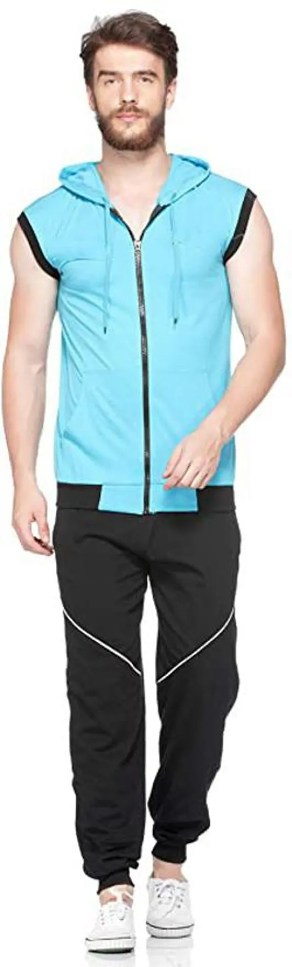 Blue_Cotton_Solid_Hooded_Neck_Regukar_Fit_T-Shirt_For_Men