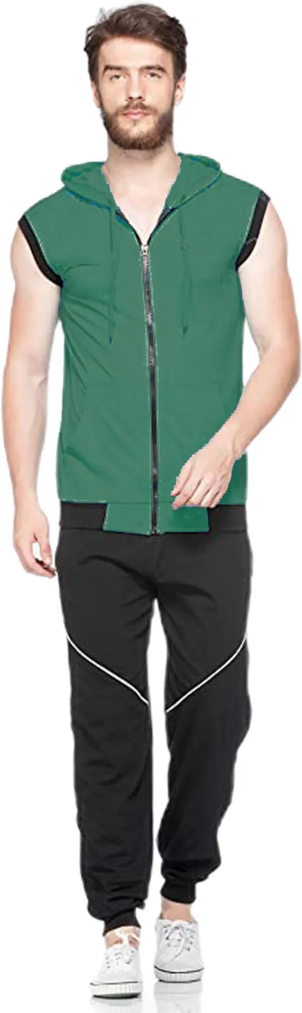 Dark_Green_Cotton_Solid_Hooded_Neck_Regukar_Fit_T-Shirt_for_men