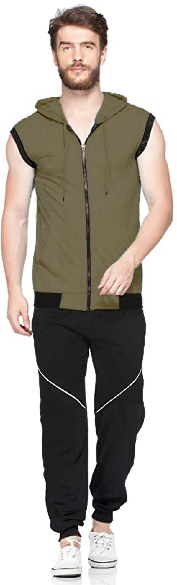 Dark_Green_Cotton_Solid_Hooded_Neck_Regukar_Fit_T-Shirt_For_Men