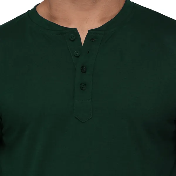 Dark_Green_Cotton_Solid_Henley_Neck_Regukar_Fit_T-Shirt_For_Men