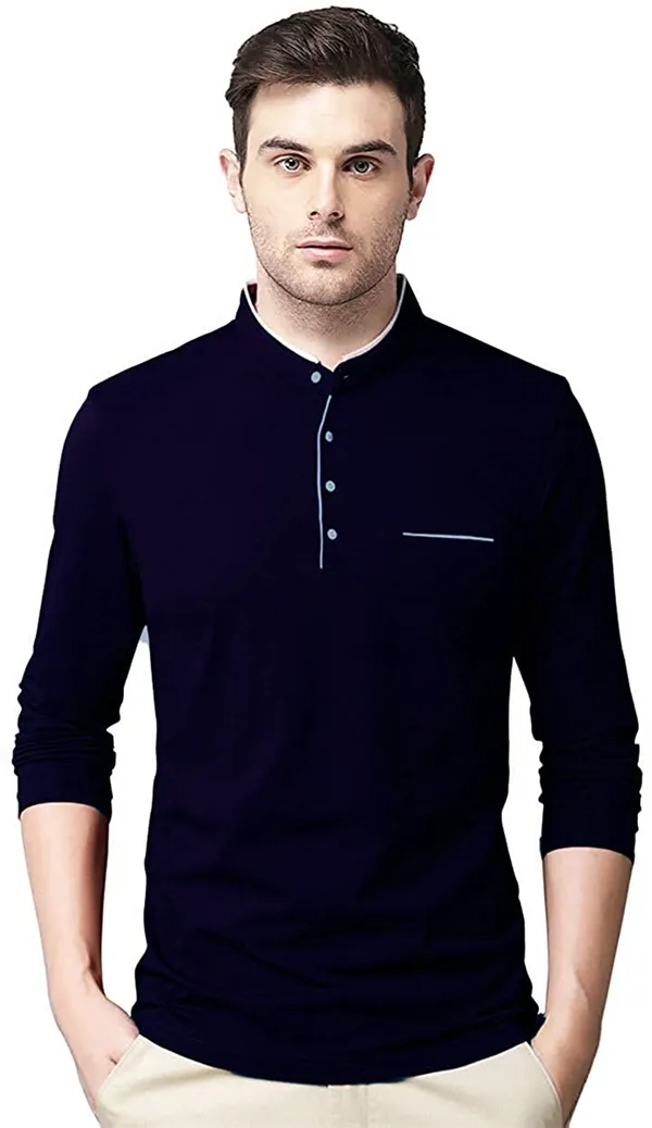 Dark_Blue_Cotton_Solid_Mandarin_Collar_Regukar_Fit_T-Shirt_For_Men